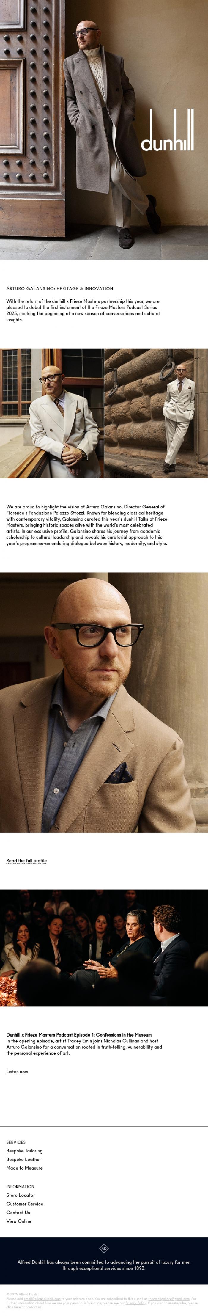 Email Design Inspiration from Dunhill, The vision behind dunhill x Frieze Masters 2025