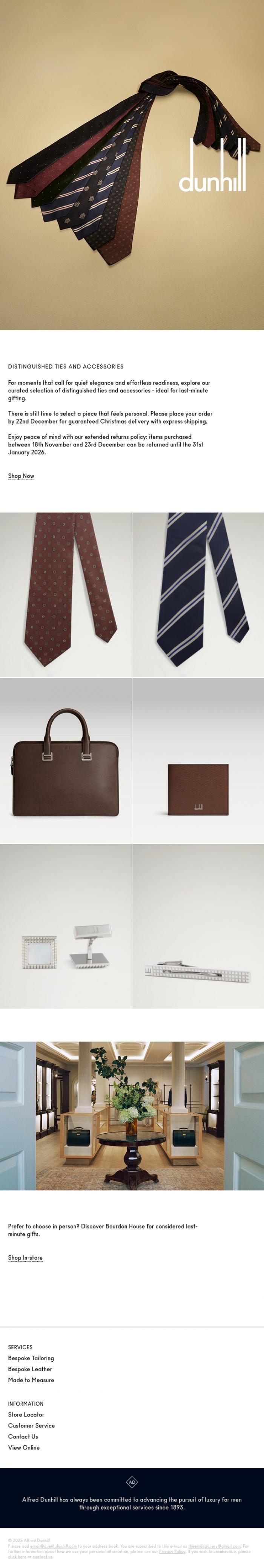 Email Design Inspiration from Dunhill, Last minute gifts