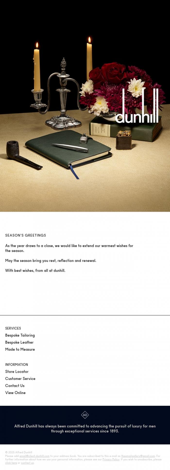 Email Design Inspiration from Dunhill, Season's Greetings from dunhill