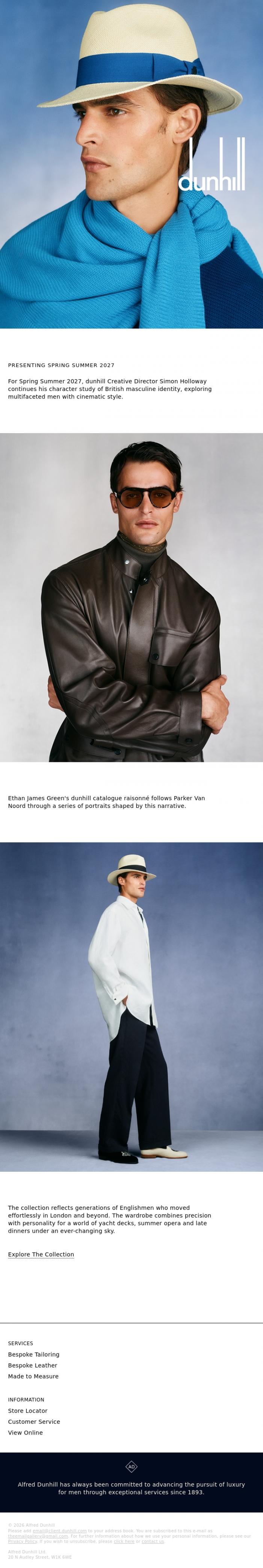 Email Design Inspiration from Dunhill, Presenting Spring Summer 2027