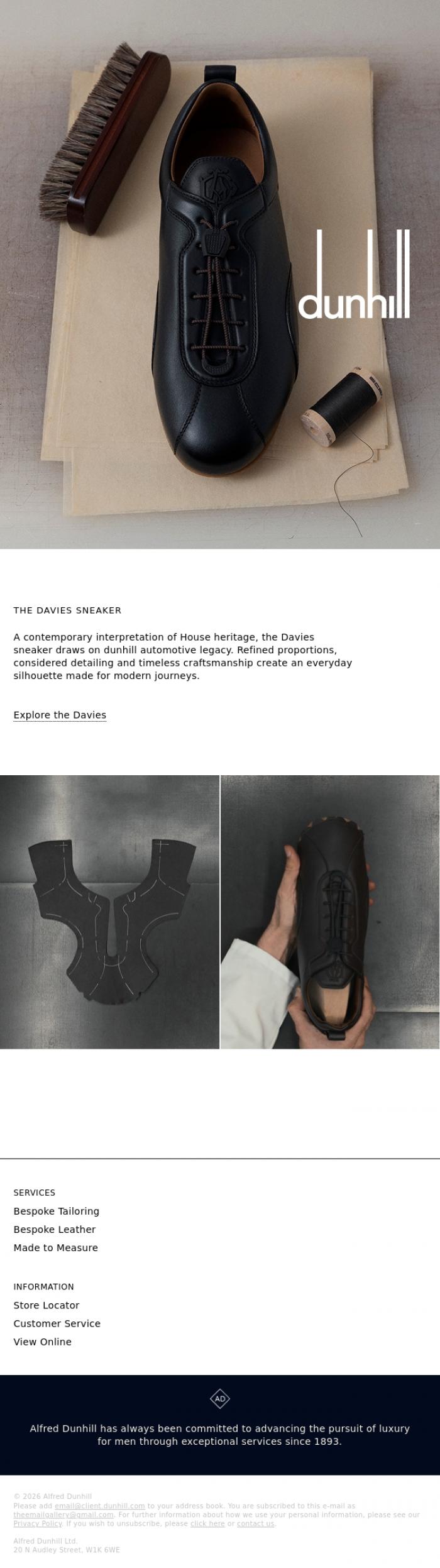 Email Design Inspiration from Dunhill, Davies sneaker