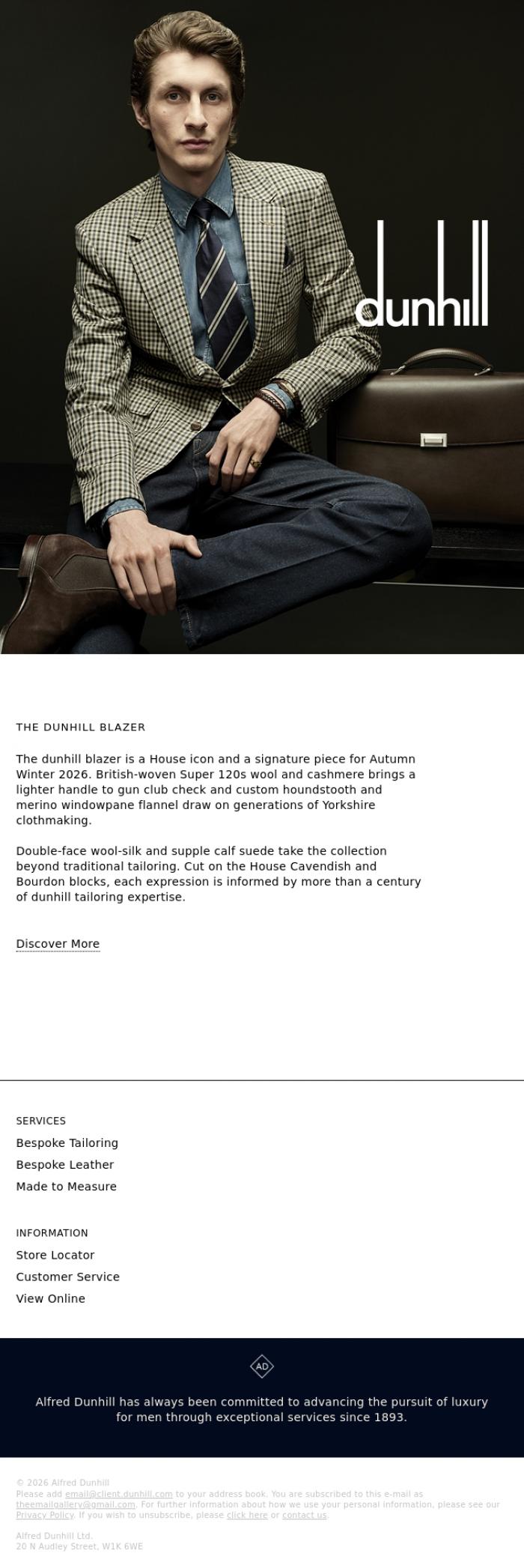 Email Design Inspiration from Dunhill, The Blazer: Autumn Winter 2026