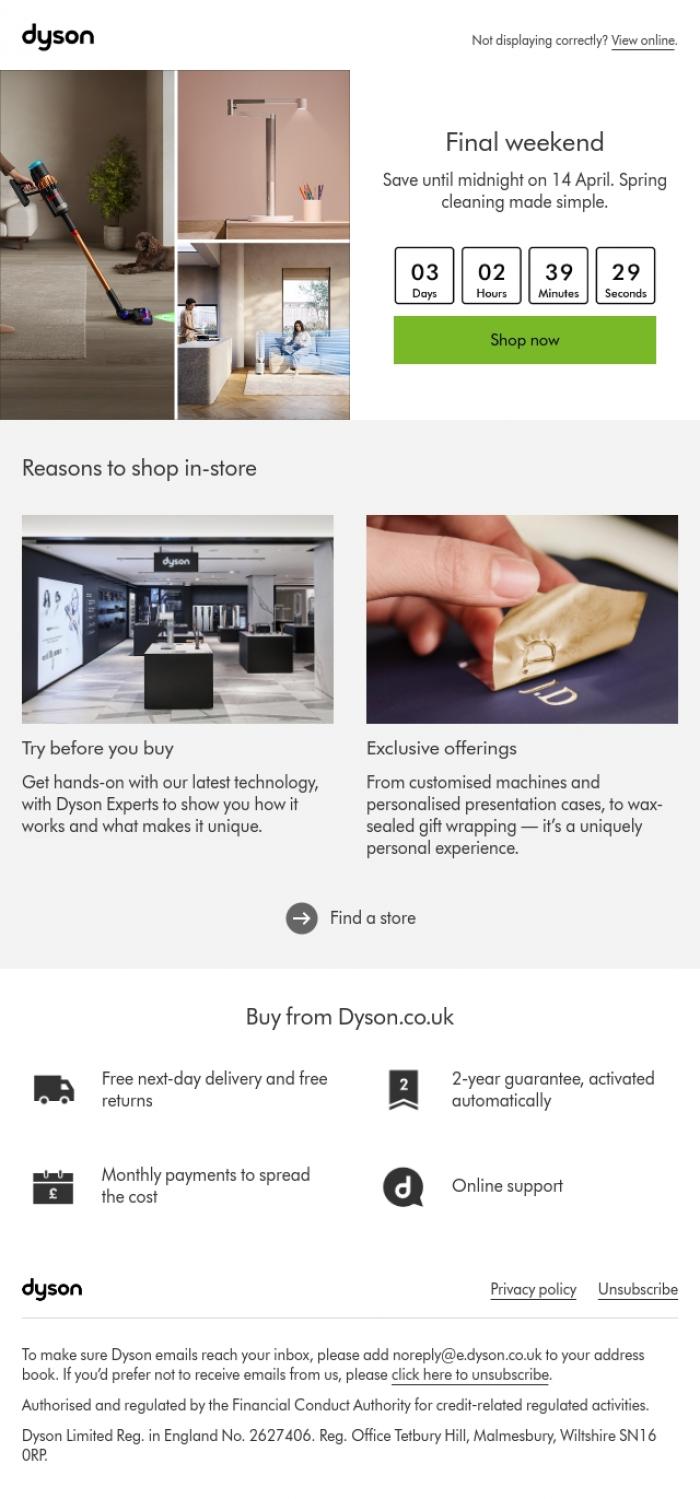 Email Design Inspiration from Dyson, Your final days to save