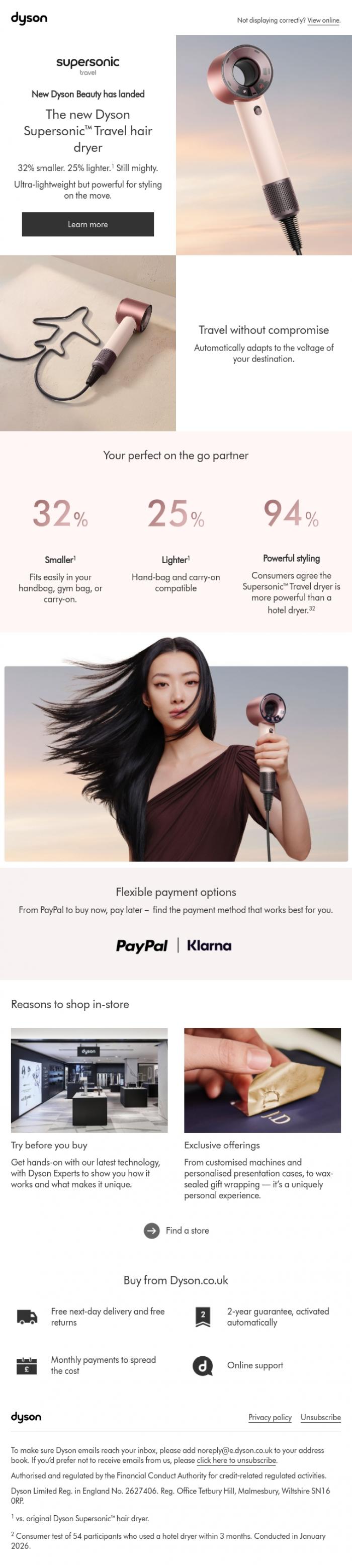 Email Design Inspiration from Dyson, Meet your new travel companion