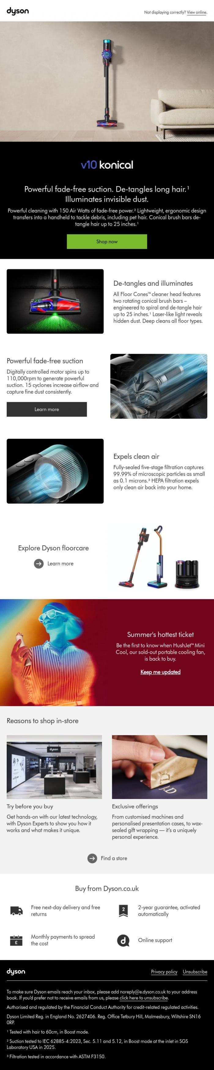 Email Design Inspiration from Dyson, The new Dyson V10 Optic&trade; vacuum has landed