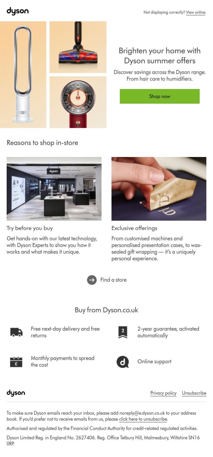 Email Design Inspiration from Dyson, Brighten your home with Dyson summer offers