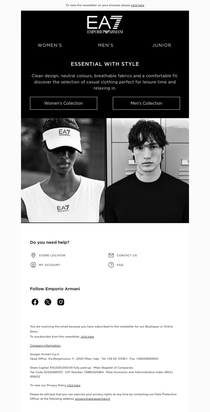 Email Design Inspiration from EA7, Discover the essential leisure time looks