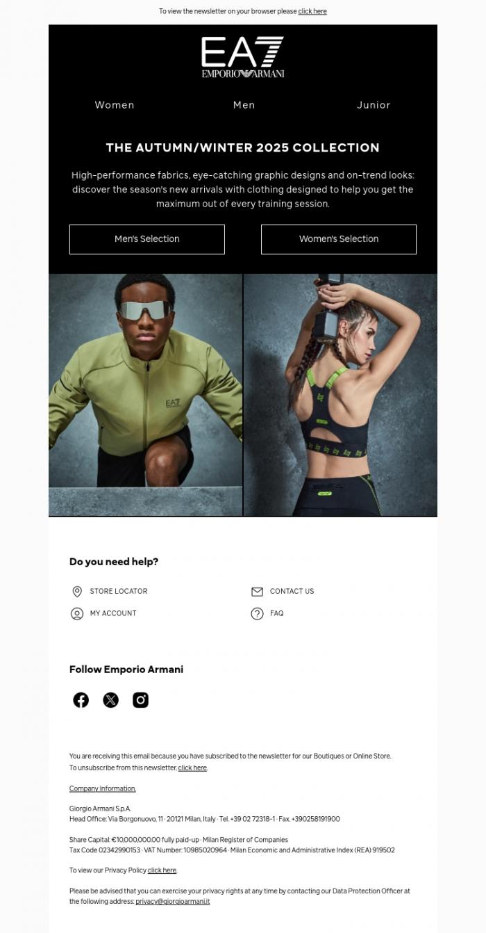 Email Design Inspiration from EA7, Discover the Autumn/Winter 2025 Collection