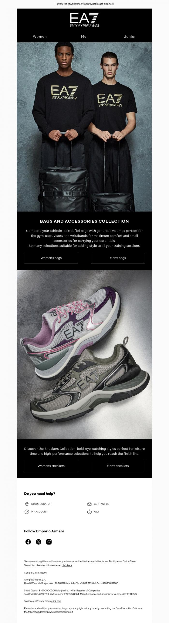 Email Design Inspiration from EA7, Discover the Bags and Accessories Collection
