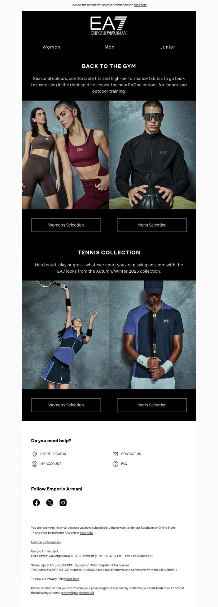 Email Design Inspiration from EA7, Back to the gym with new looks