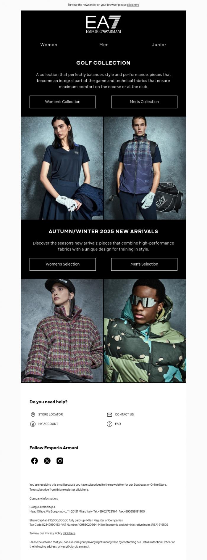 Email Design Inspiration from EA7, New looks to wear on the green
