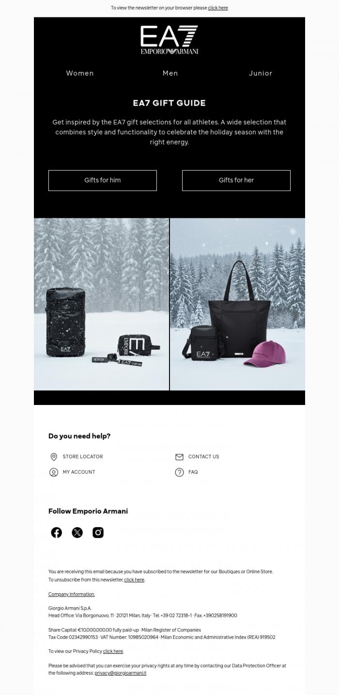 Email Design Inspiration from EA7, Gift ideas for athletes