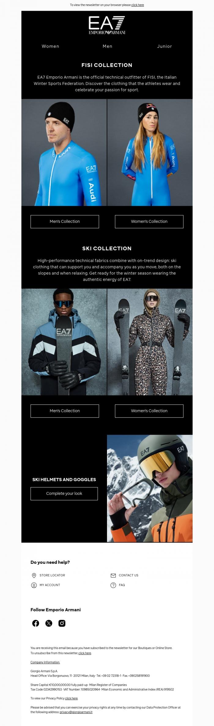 Email Design Inspiration from EA7, Discover all the selections dedicated to skiing