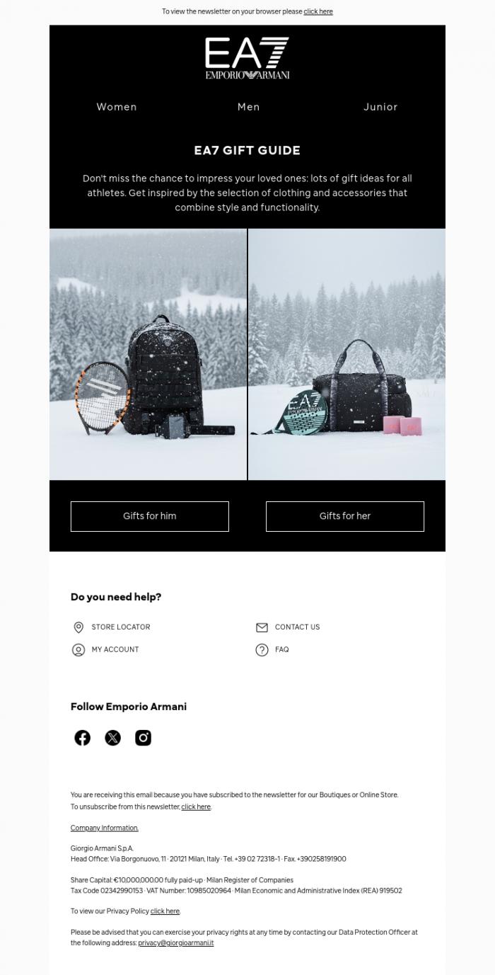 Email Design Inspiration from EA7, The time for gifts has arrived