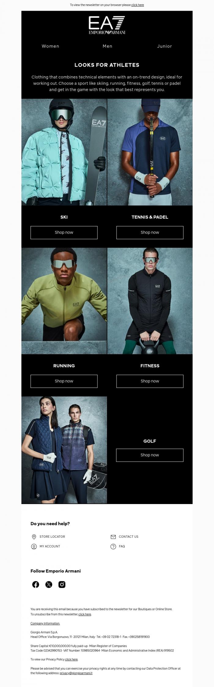 Email Design Inspiration from EA7, Discover sportswear looks