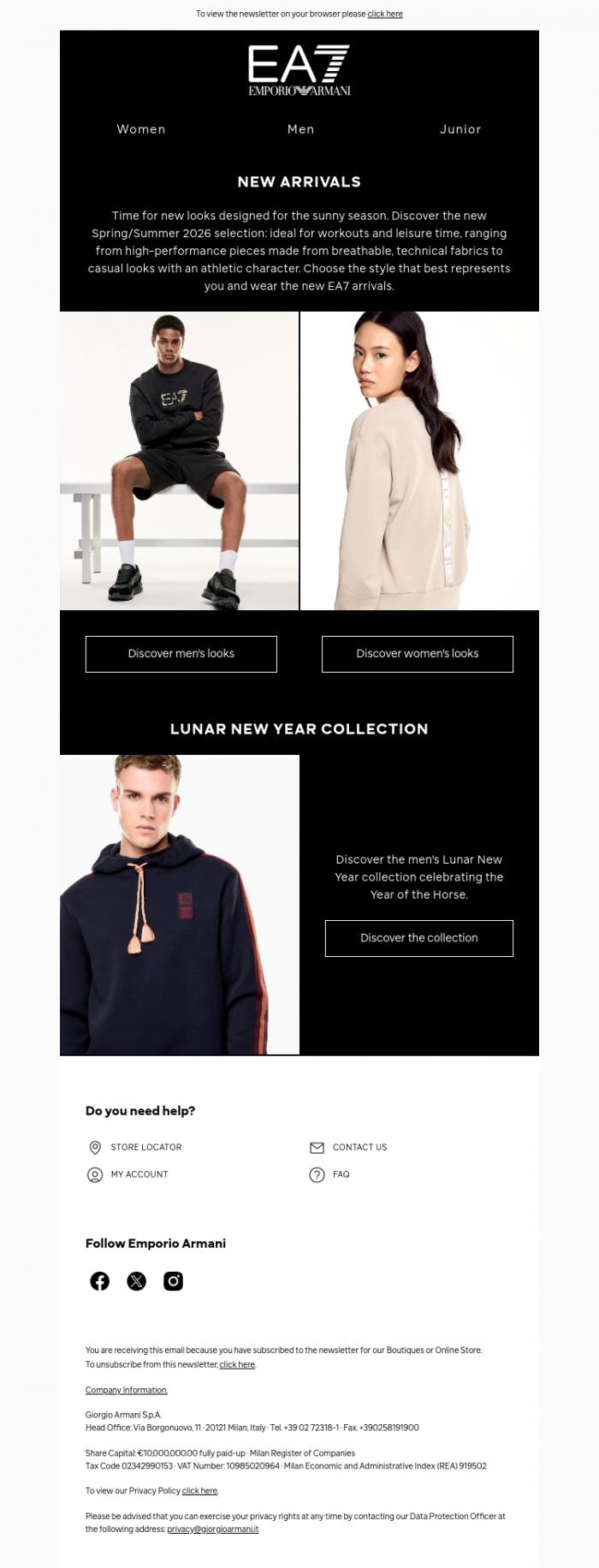 Email Design Inspiration from EA7, Discover the Spring/Summer 2026 selection