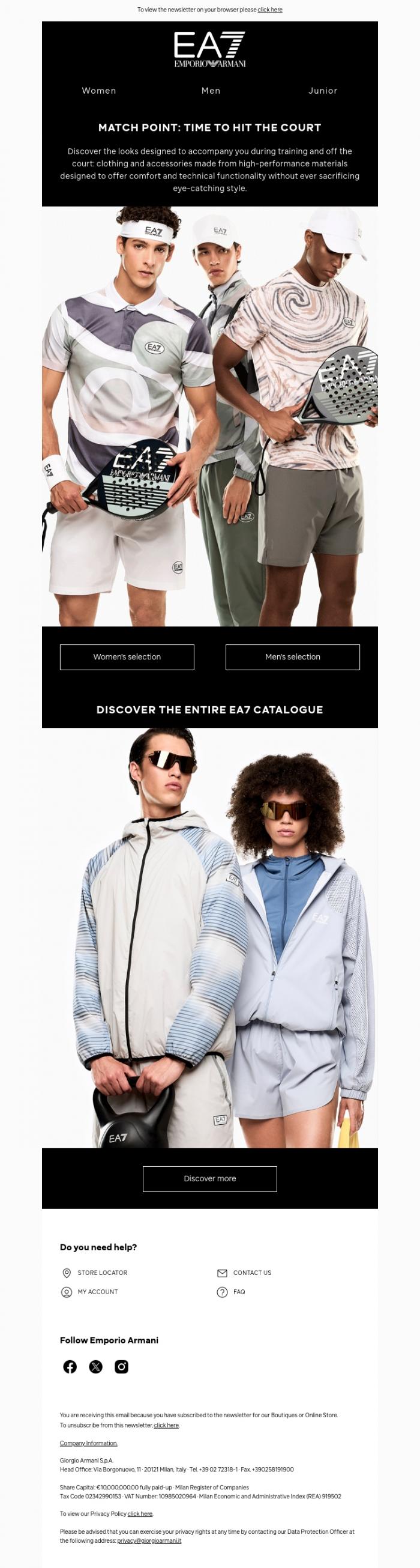 Email Design Inspiration from EA7, Tennis or Padel: what kind of player are you?