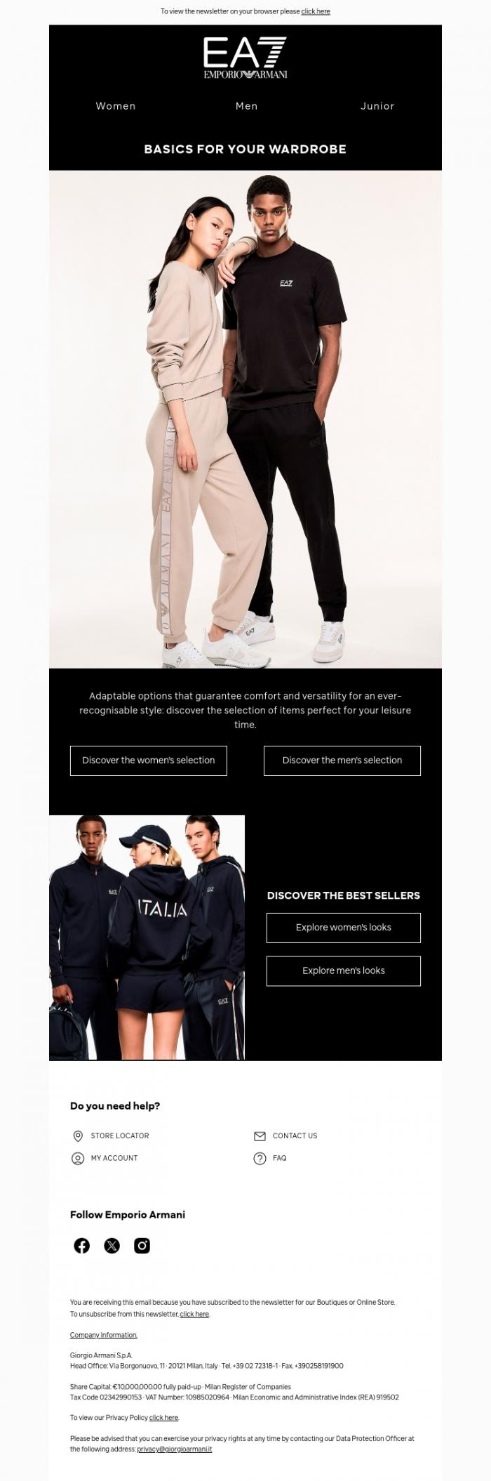 Email Design Inspiration from EA7, The must-haves in your wardrobe