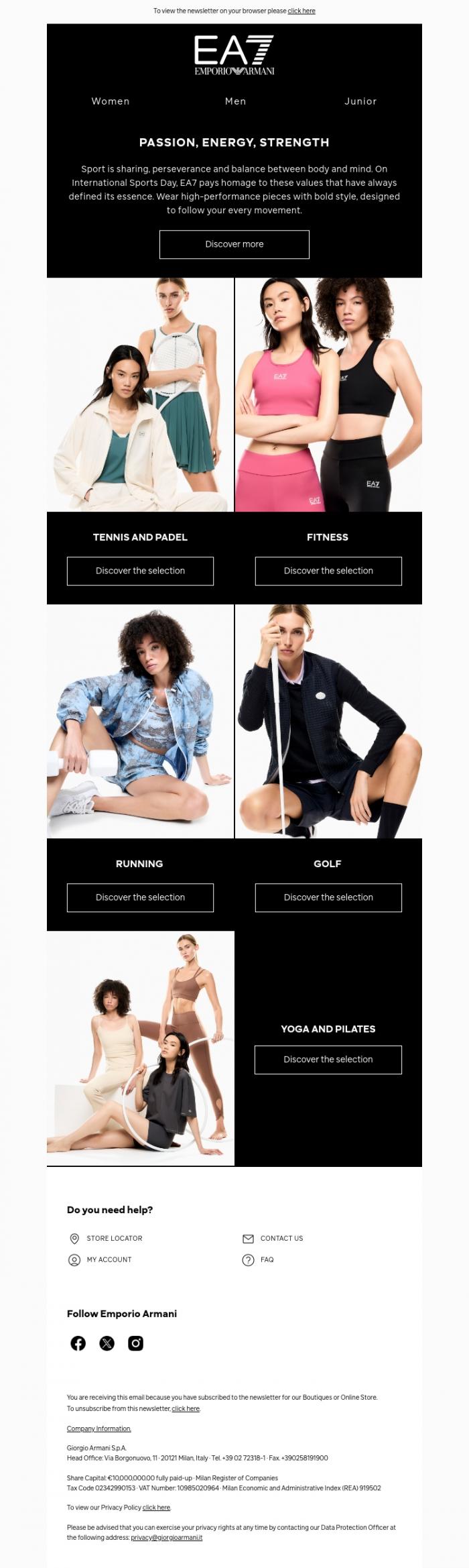 Email Design Inspiration from EA7, Celebrate International Sports Day