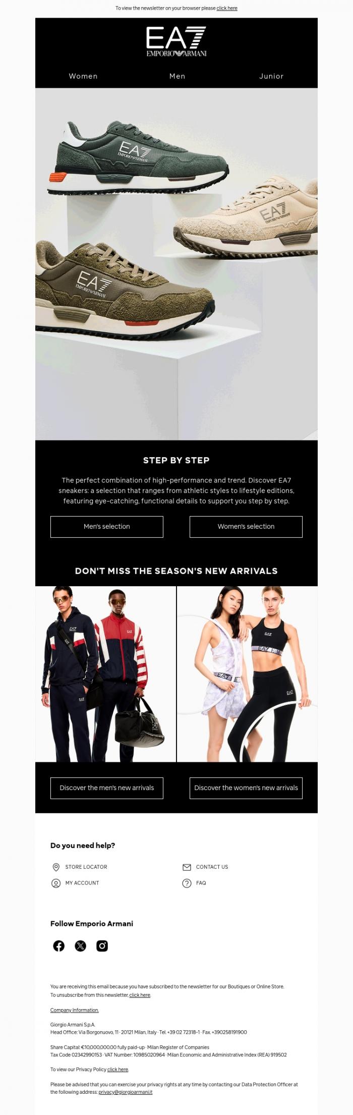 Email Design Inspiration from EA7, Discover EA7 sneakers: stay one step ahead
