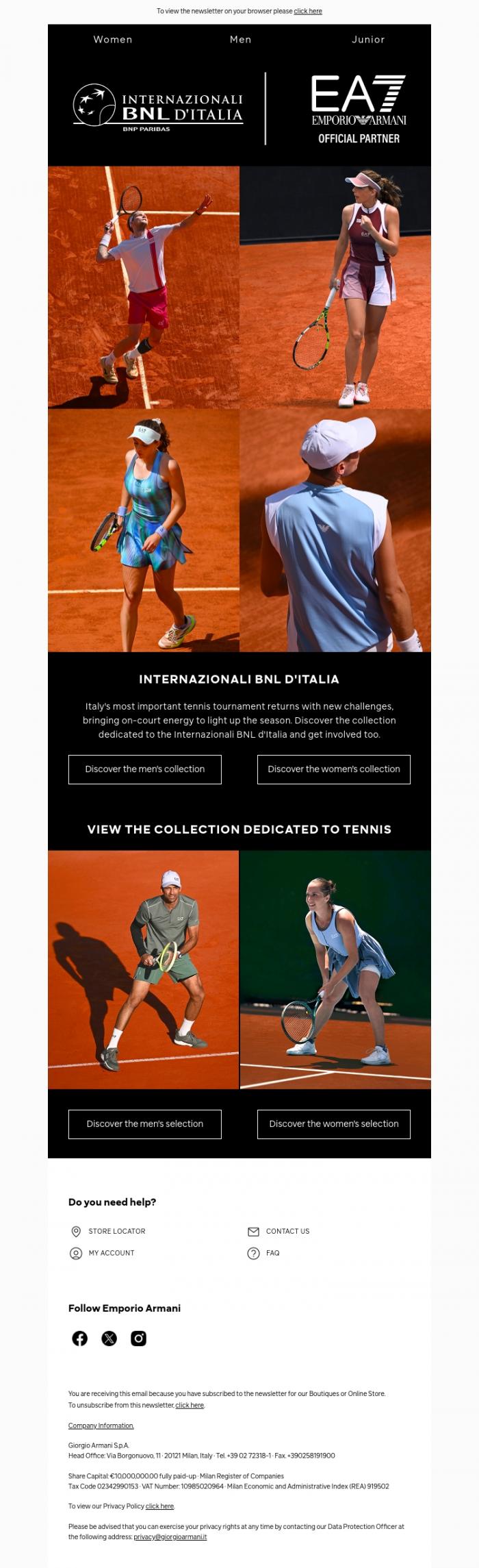 Email Design Inspiration from EA7, Internazionali BNL d'Italia: discover the collection