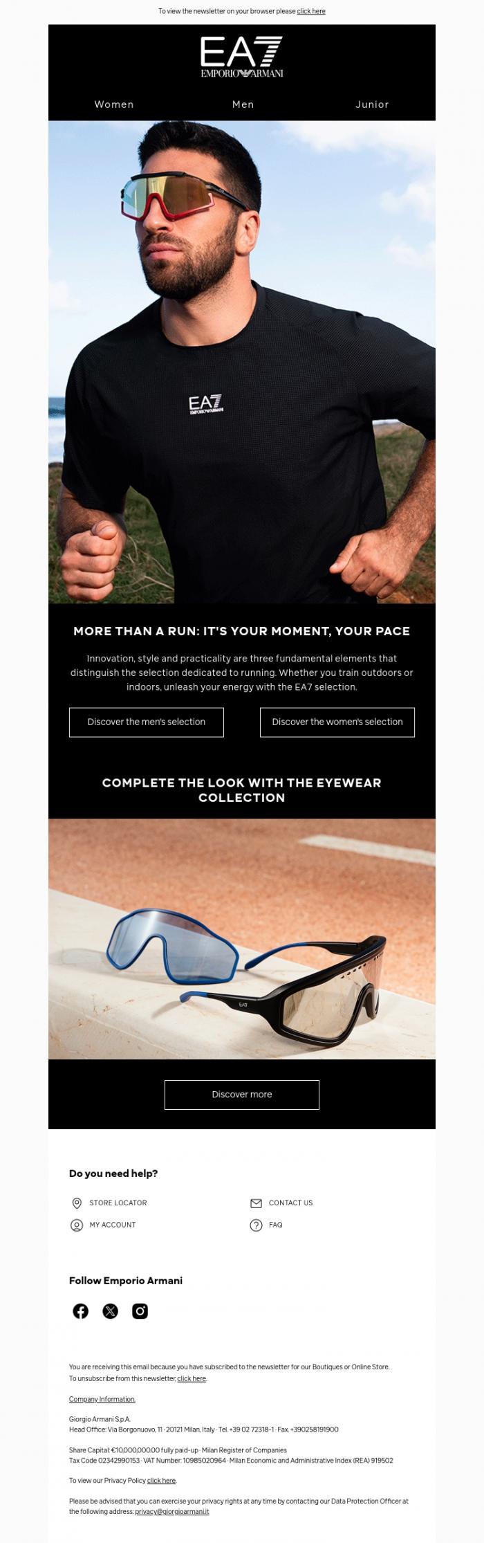 Email Design Inspiration from EA7, Discover the running selection