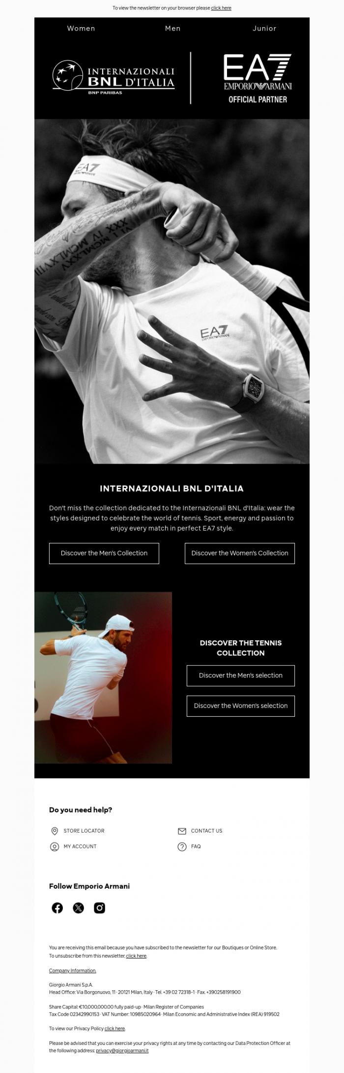 Email Design Inspiration from EA7, Internazionali BNL d'Italia: the matches have started