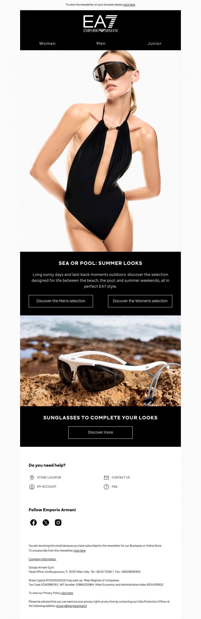 Email Design Inspiration from EA7, Discover swimwear for your summer