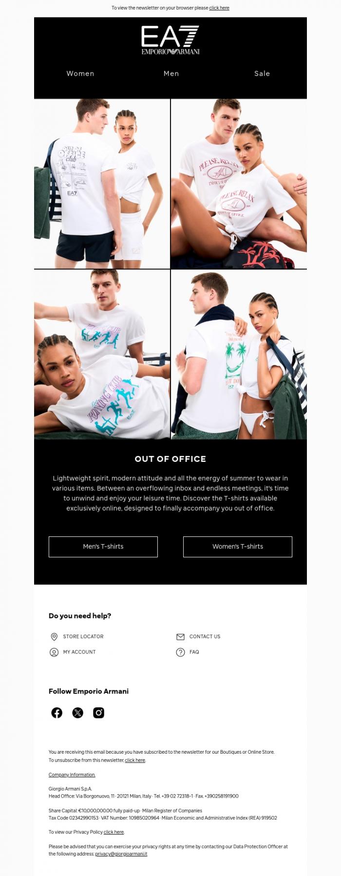 Email Design Inspiration from EA7, Discover T-shirts for your summer