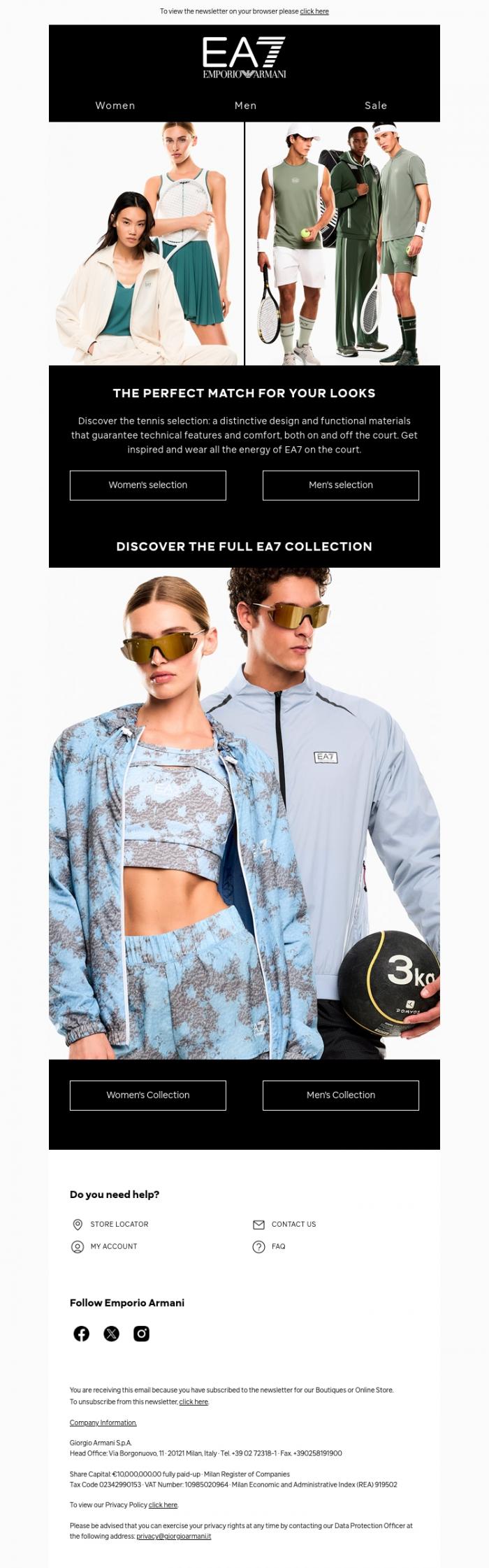 Email Design Inspiration from EA7, Discover the tennis selection