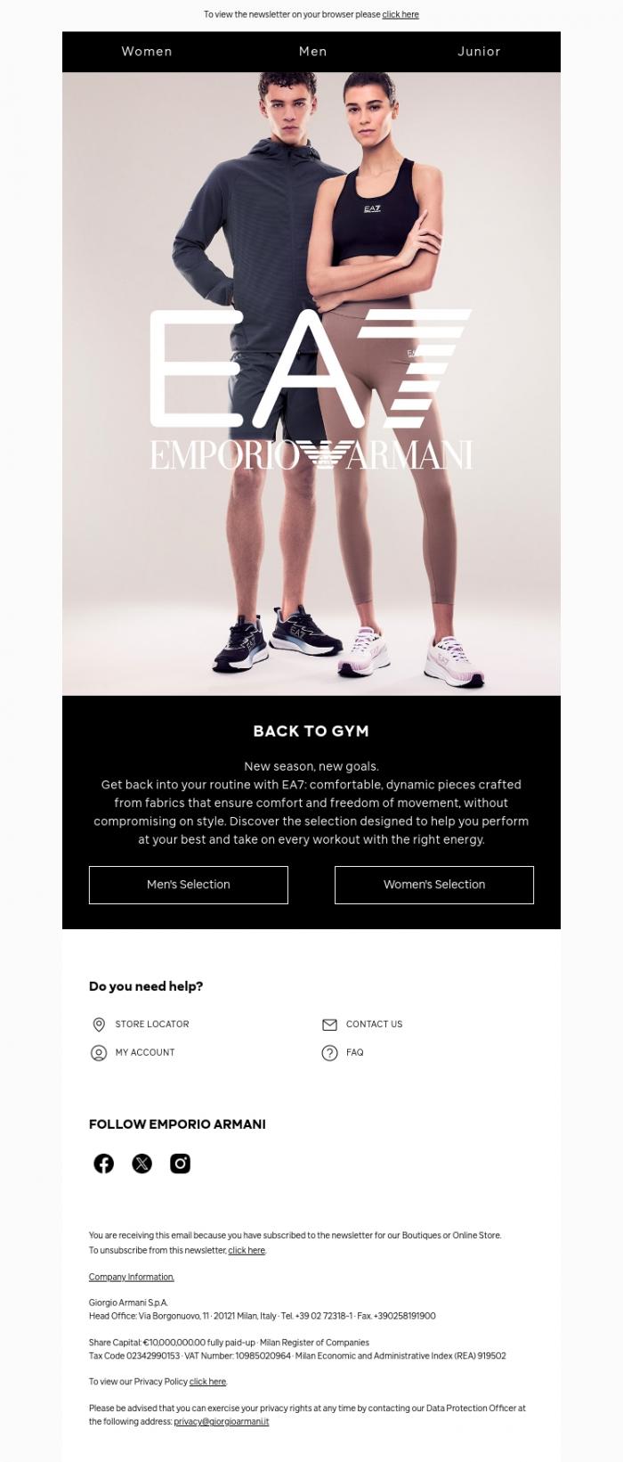 Email Design Inspiration from EA7, Get back to training with EA7