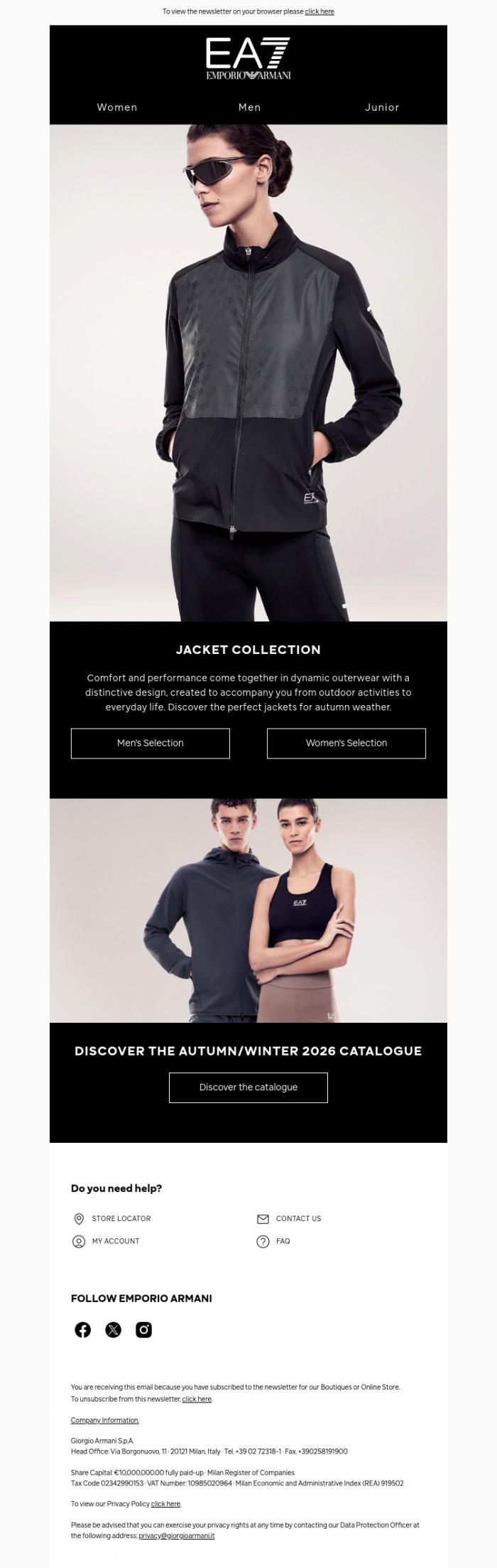 Email Design Inspiration from EA7, Jackets for the new season
