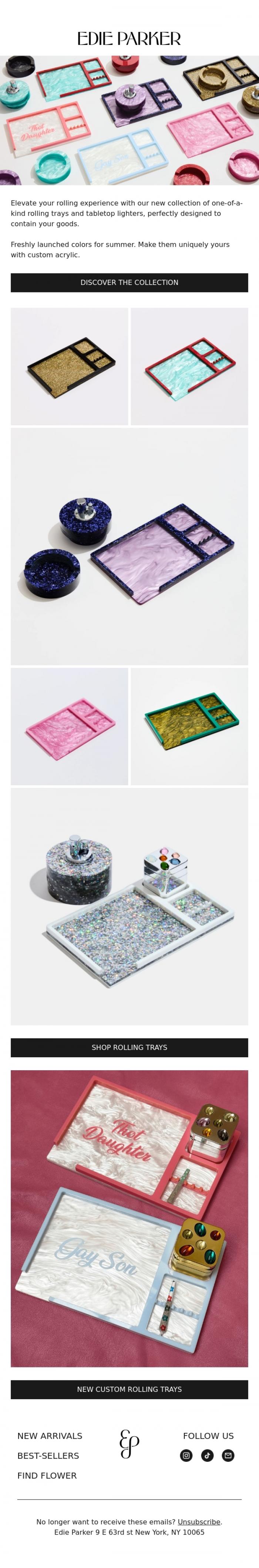 Email Design Inspiration from Edie Parker, NEW IN: ROLLING TRAYS