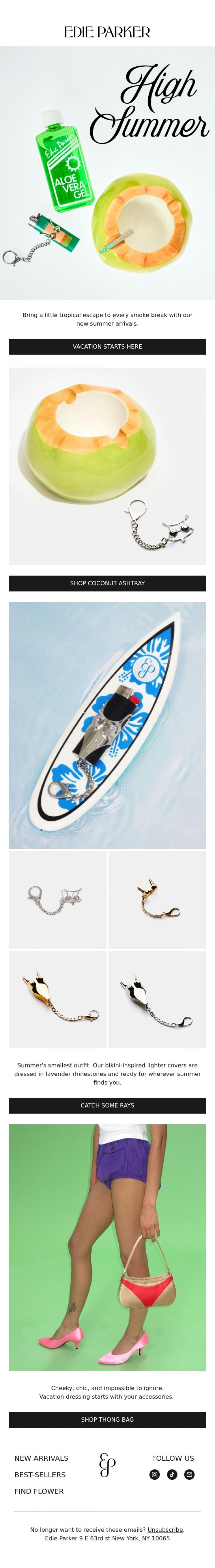 Email Design Inspiration from Edie Parker, HIGH SUMMER IS HERE! 👙🥥