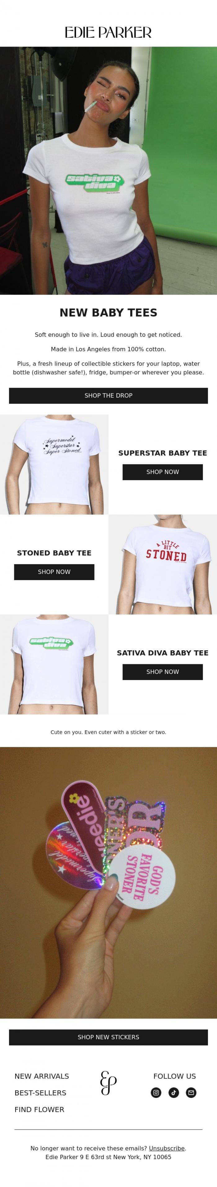 Email Design Inspiration from Edie Parker, FRESH TEES