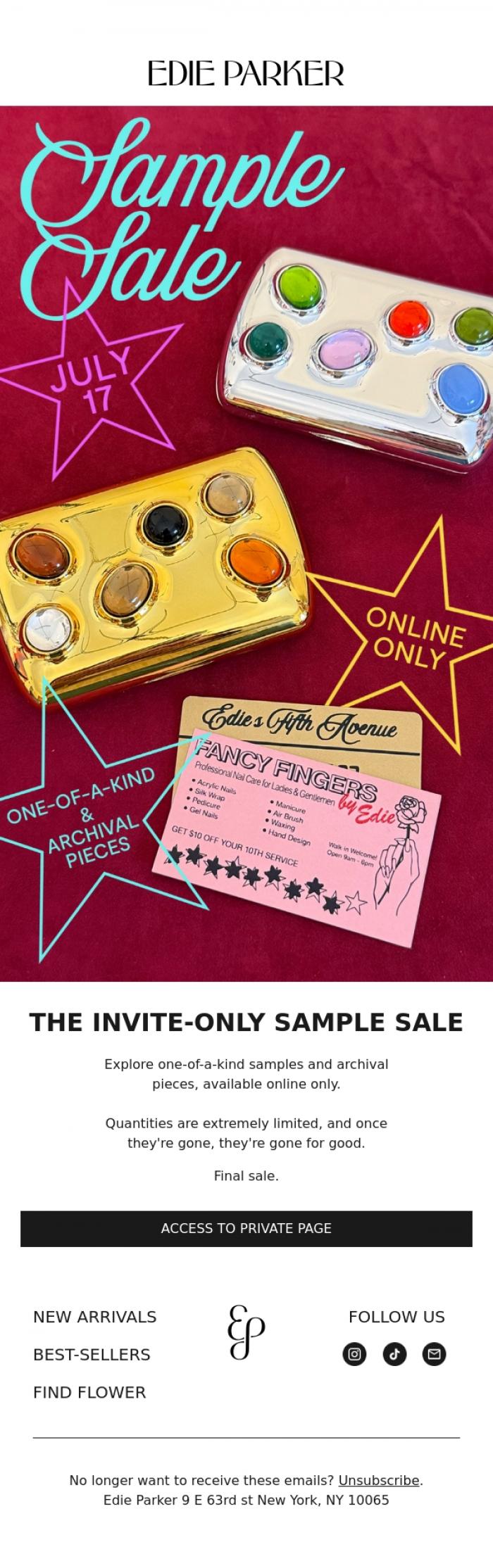 Email Design Inspiration from Edie Parker, INVITE ONLY: SAMPLE SALE