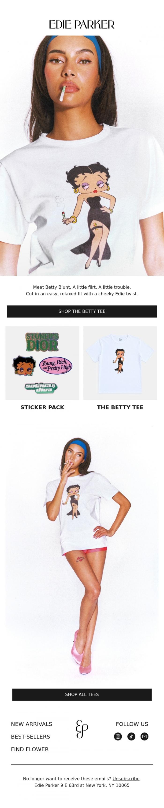 Email Design Inspiration from Edie Parker, NEW TEE: BETTY BLUNT ❤️