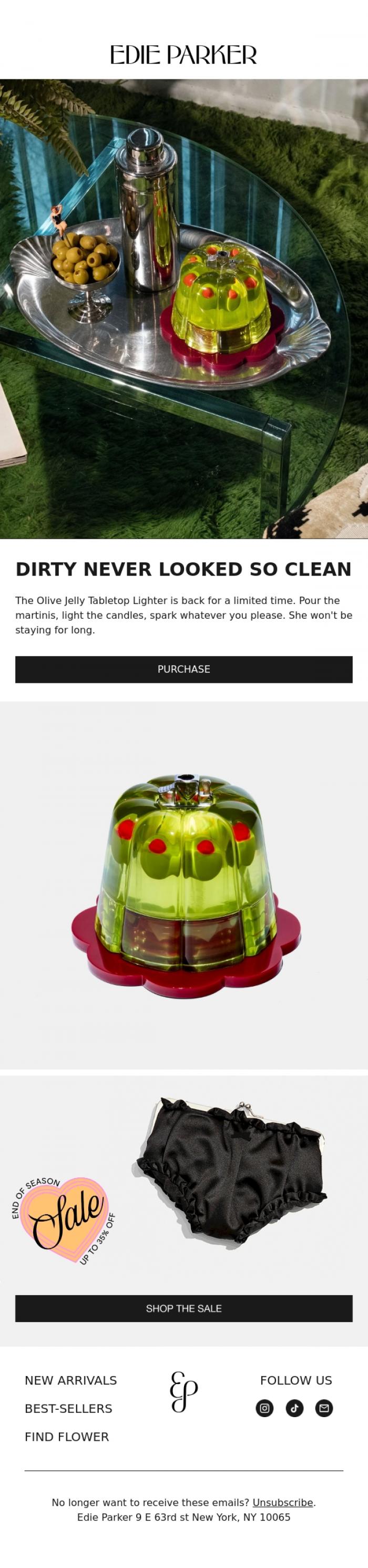 Email Design Inspiration from Edie Parker, DIRTY MARTINI 🫒