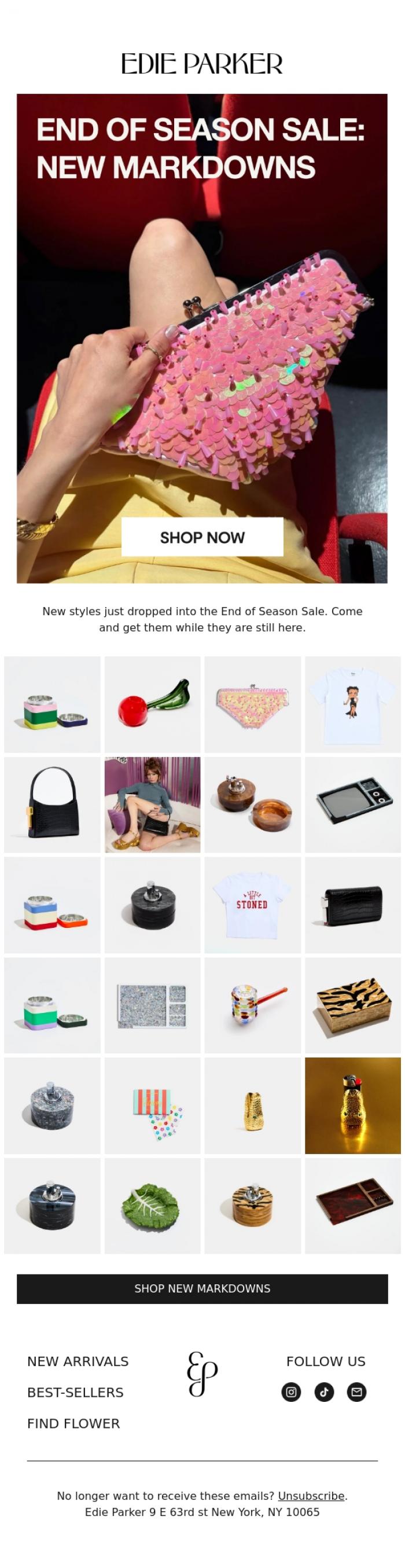 Email Design Inspiration from Edie Parker, NEW MARKDOWNS