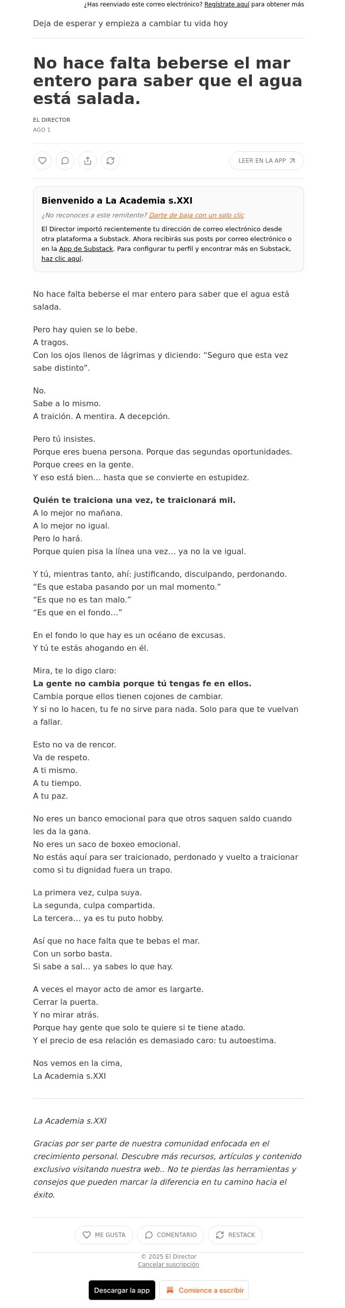 Email Design Inspiration from El Director, No hace falta beberse el mar entero para saber que el agua est&aacute; salada.