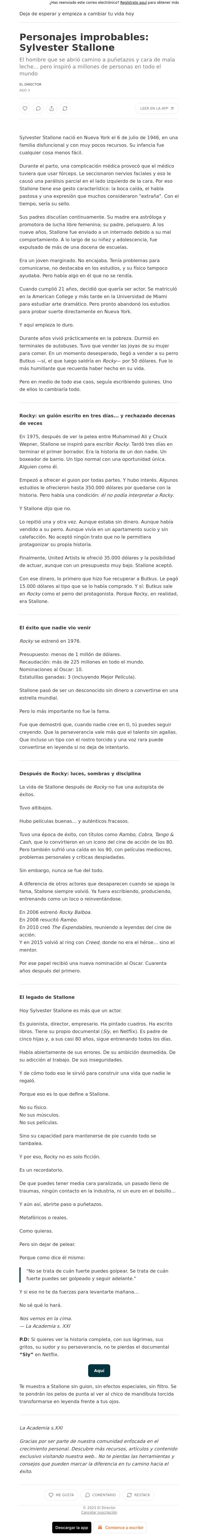 Email Design Inspiration from El Director, Personajes improbables: Sylvester Stallone