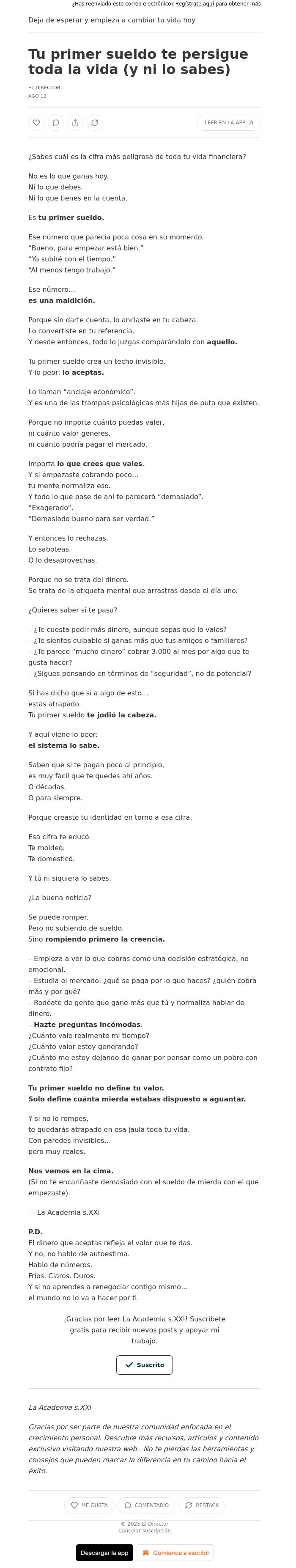Email Design Inspiration from El Director, Tu primer sueldo te persigue toda la vida (y ni lo sabes)