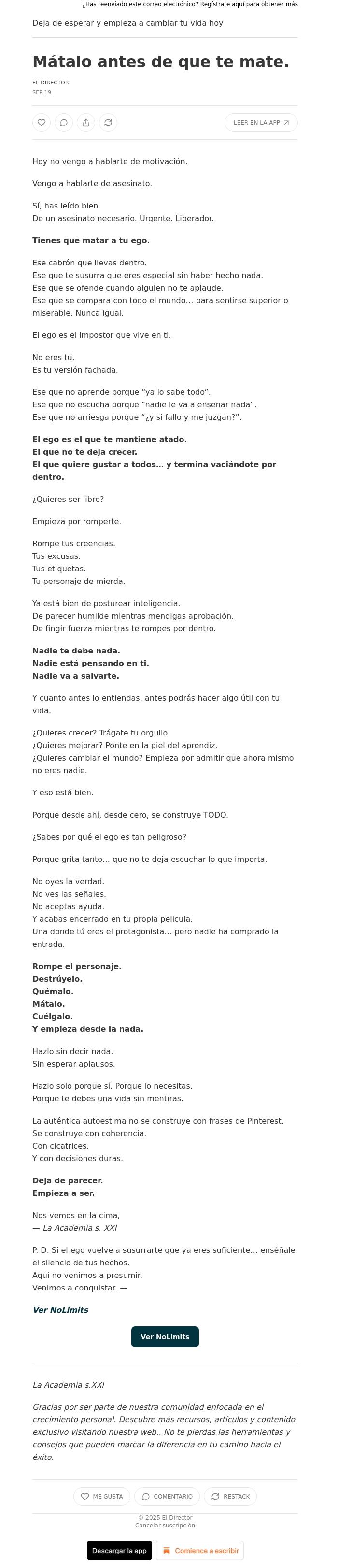 Email Design Inspiration from El Director, M&aacute;talo antes de que te mate.