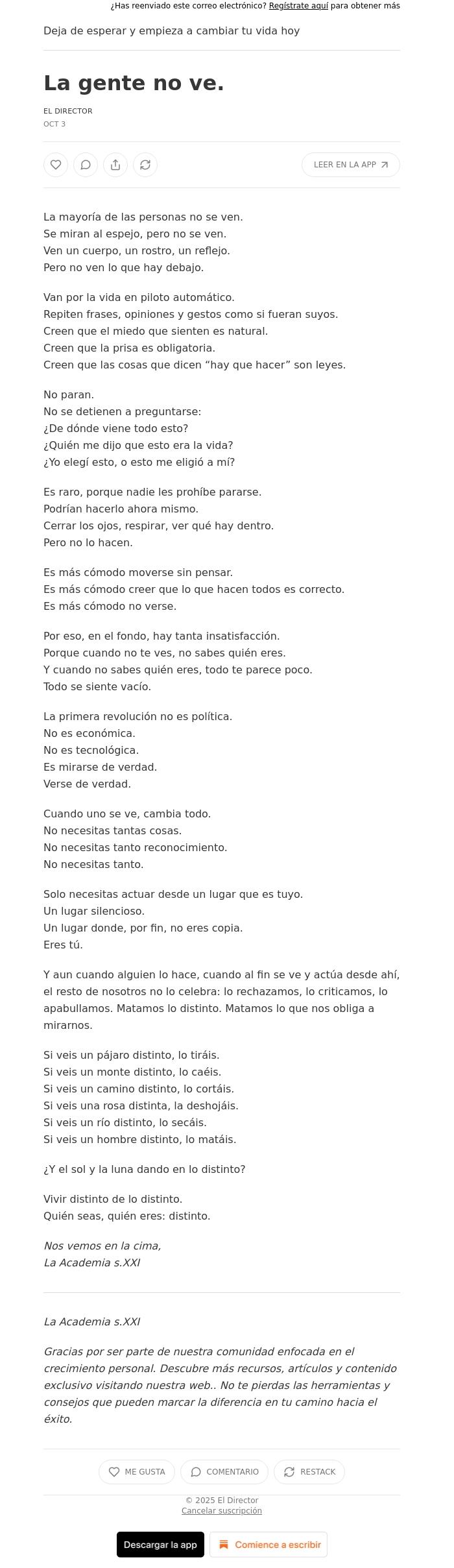 Email Design Inspiration from El Director, La gente no ve.