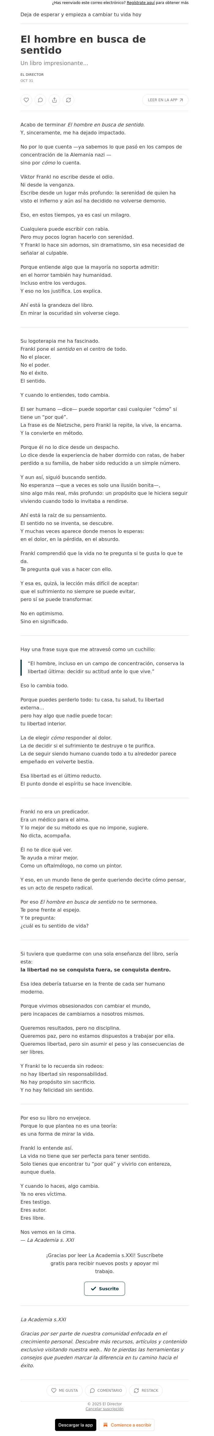 Email Design Inspiration from El Director, El hombre en busca de sentido