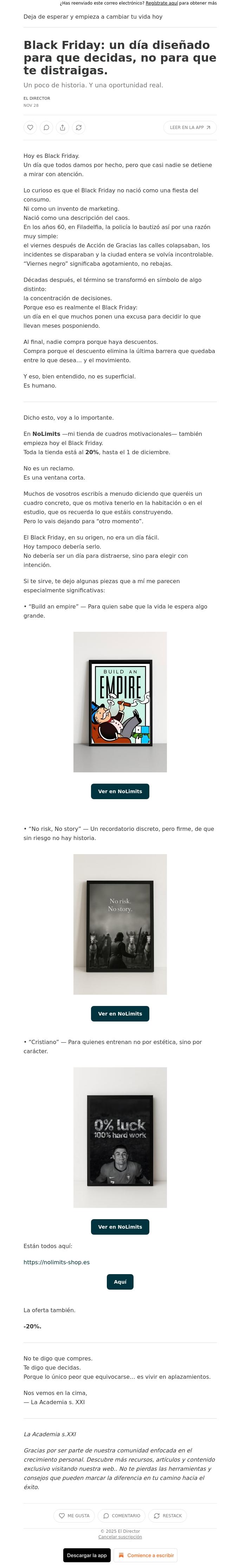 Email Design Inspiration from El Director, Black Friday: un d&iacute;a dise&ntilde;ado para que decidas, no para que te distraigas.