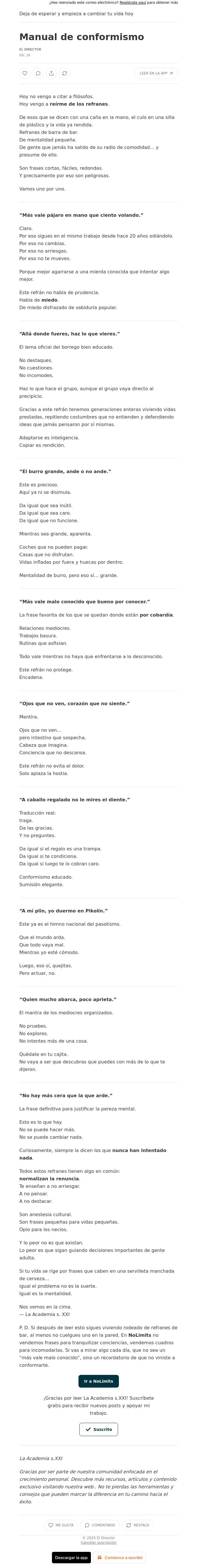 Email Design Inspiration from El Director, Manual de conformismo