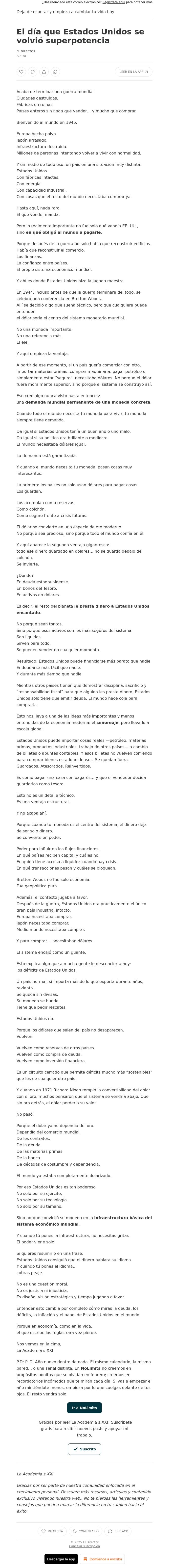 Email Design Inspiration from El Director, El d&iacute;a que Estados Unidos se volvi&oacute; superpotencia