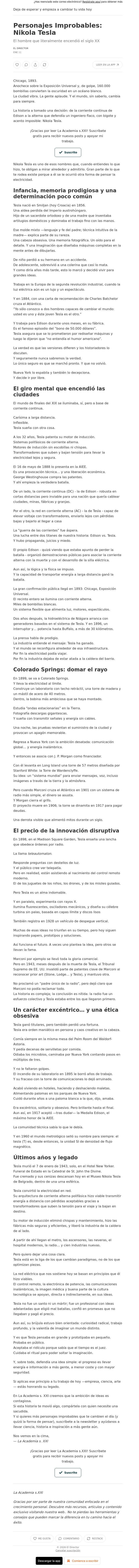 Email Design Inspiration from El Director, Personajes Improbables: Nikola Tesla