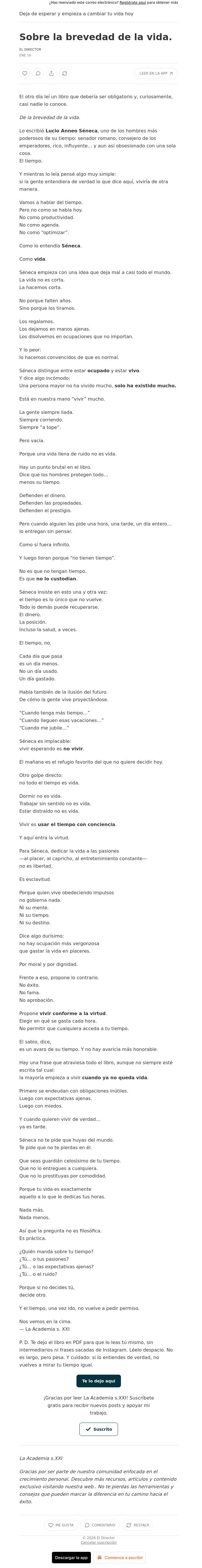 Email Design Inspiration from El Director, Sobre la brevedad de la vida.